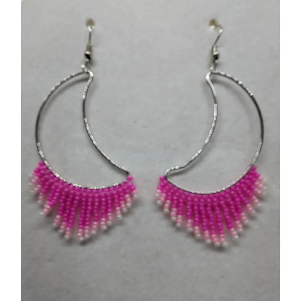 Earrings Beaded Moon Shape - Picture 3 of 3